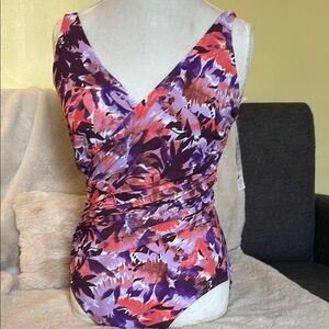 LLBean Royal Plum Flowers Floral V-Neck Women's swimsuit